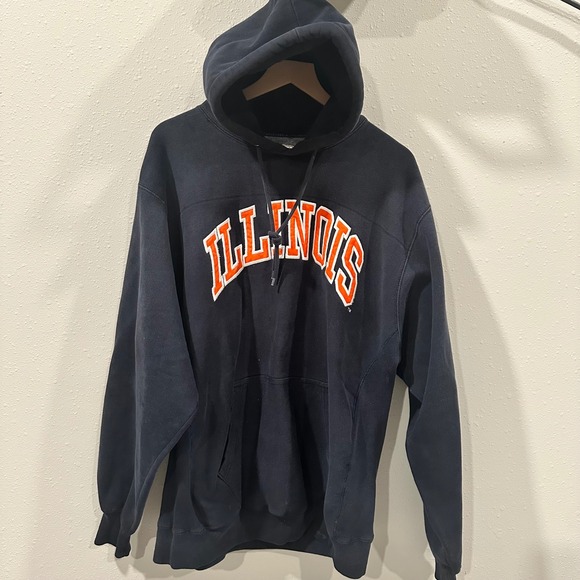 Vintage Steve & Barry Illinois Hoodie Mens XL Navy Blue Collegiate Spell Out 90s - Picture 14 of 16